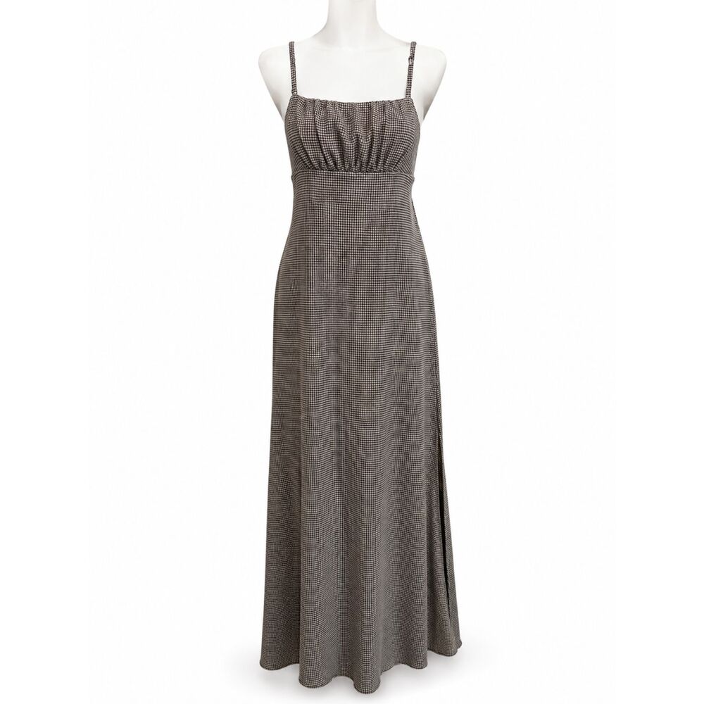 Wild Fable Gingham Maxi Dress NWT Open Back Ruched Bodice Slit Size Small